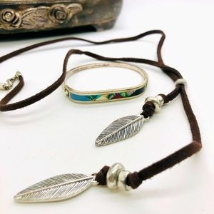 Vintage Southwestern Feather Lariat & Abalone Inlay Bracelet